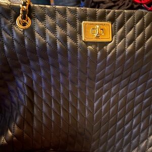 Karl Lagerfeld Black Quilted Shoulder Bag with Gold Accents
